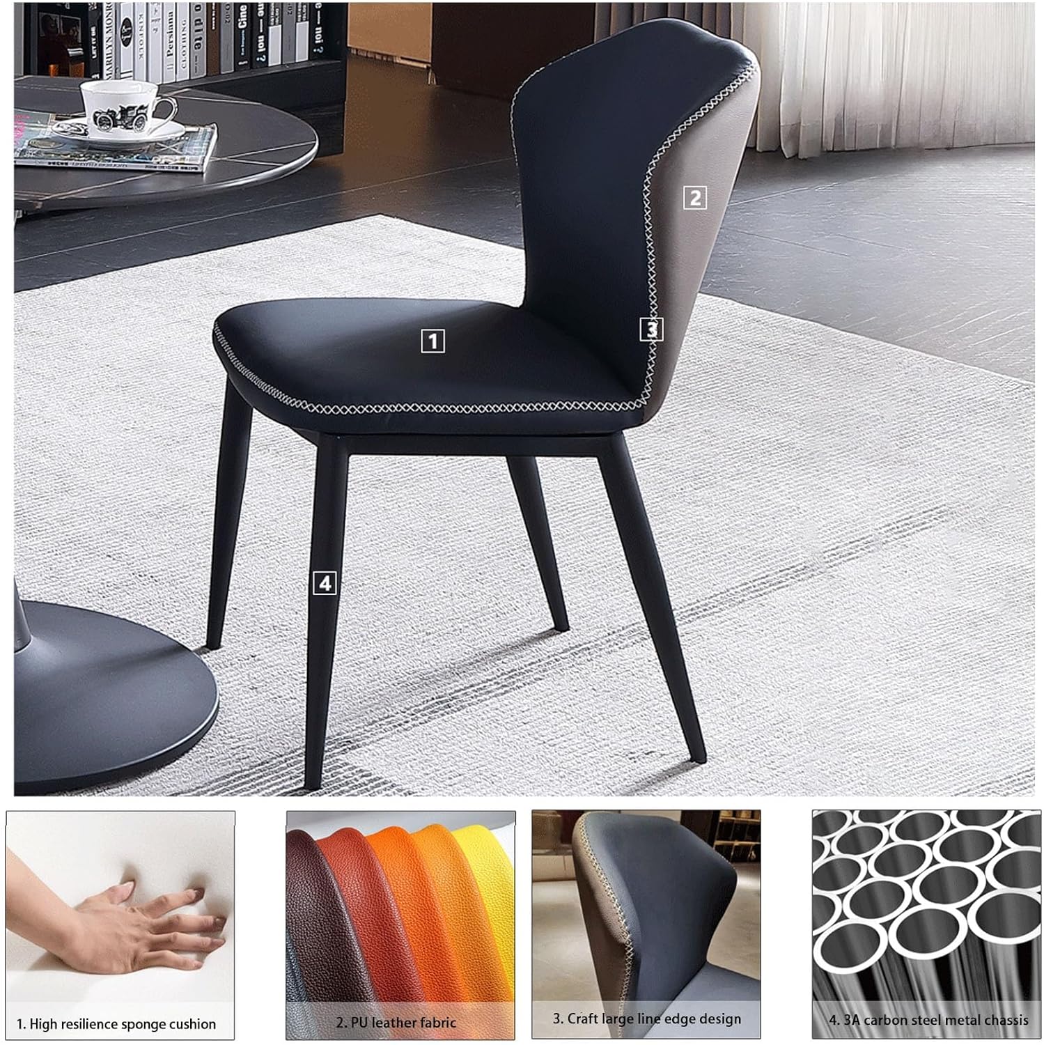 Office Reception Room Club Table and Chair Set, Round Dining Table and Chairs Set, Office Conference Table, Business Table and Chair Combination, 1 Table and 4 Chair (Blue 31.5in)