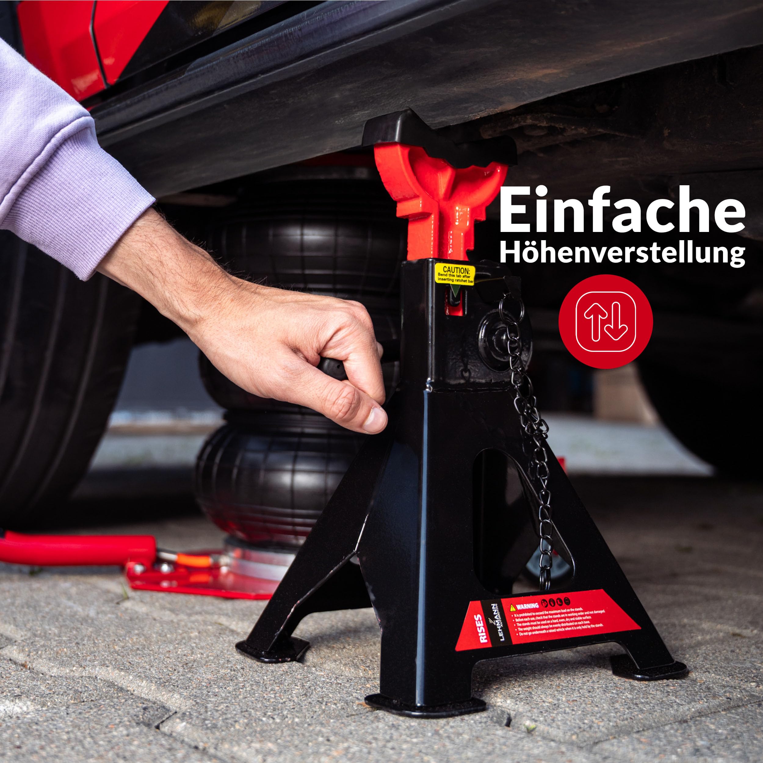LEHMANN Unterstellbock 3T x2, Unterstellböcke 2er Set, Höhenverstellbar 300mm-430mm - Stützböcke mit Gummiauflage, KFZ Böcke für PKW, SUV & Kleintransporter bis 3000 kg