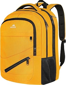 MATEIN Extra Large Yellow Backpack, 50 L TSA Approved Carryon Travel Bag | Work Daypack with Seperated 18'' Laptop Compartment, Outdoor Backpack with Front Pocket, Creative Gifts for Men Women