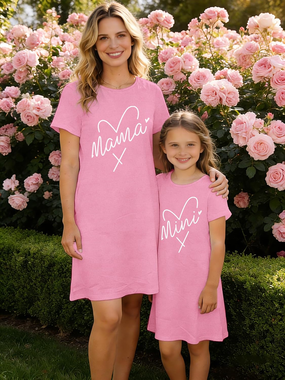 Mommy and Me Dresses Mother Daughter Matching Dresses with Pockets Mama or Mini Short Sleeve Outfits - Image 2
