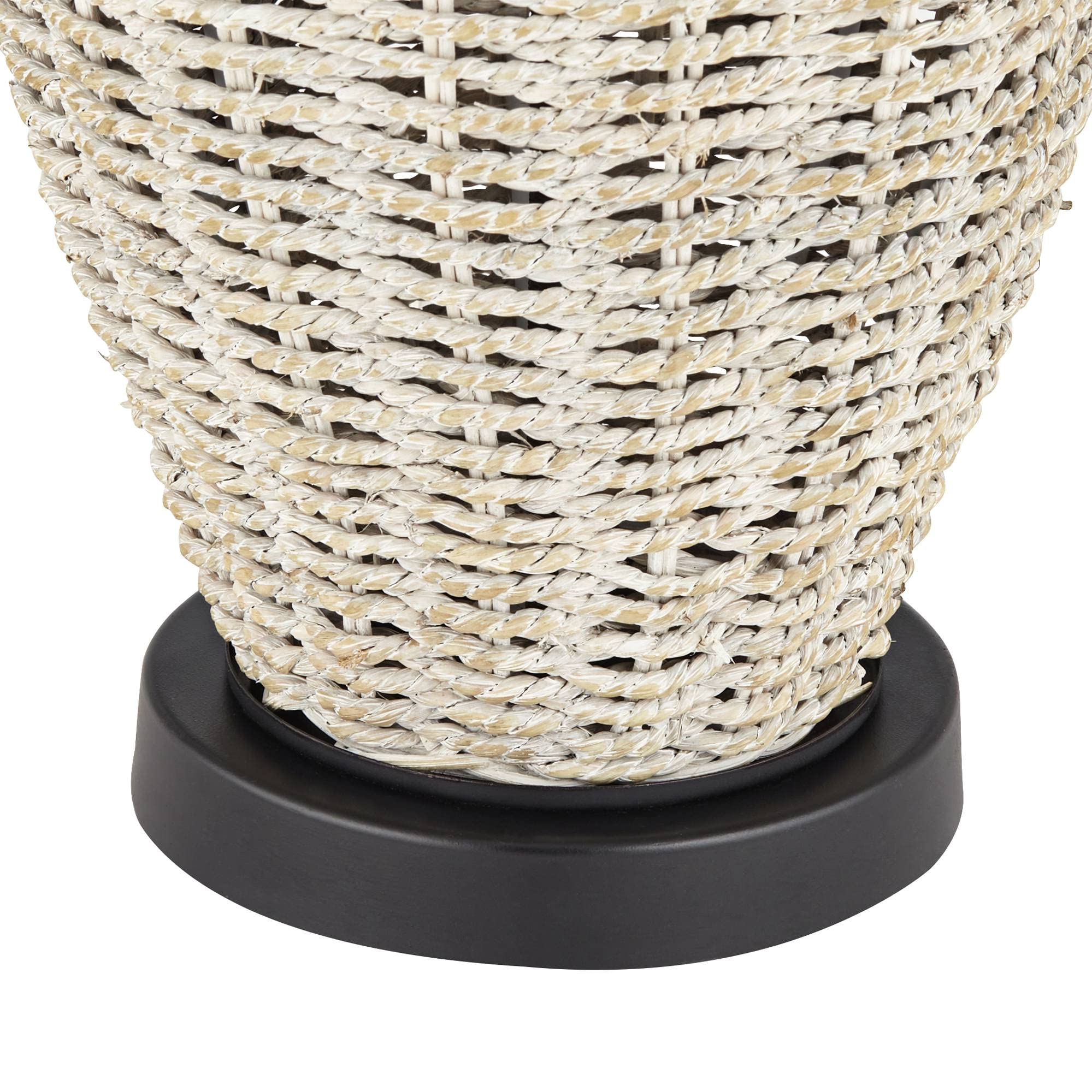 Coastal Table Lamp 28.5" - Woven Seagrass & Burlap Drum Shade For Bedroom & Living Room