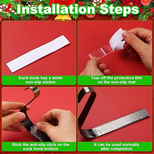 Miniatura 4 de 16 ganchos de calcetines de Navidad para chimenea, ganchos antideslizantes de metal para calcetines, ganchos de decoración de chimenea para el hogar