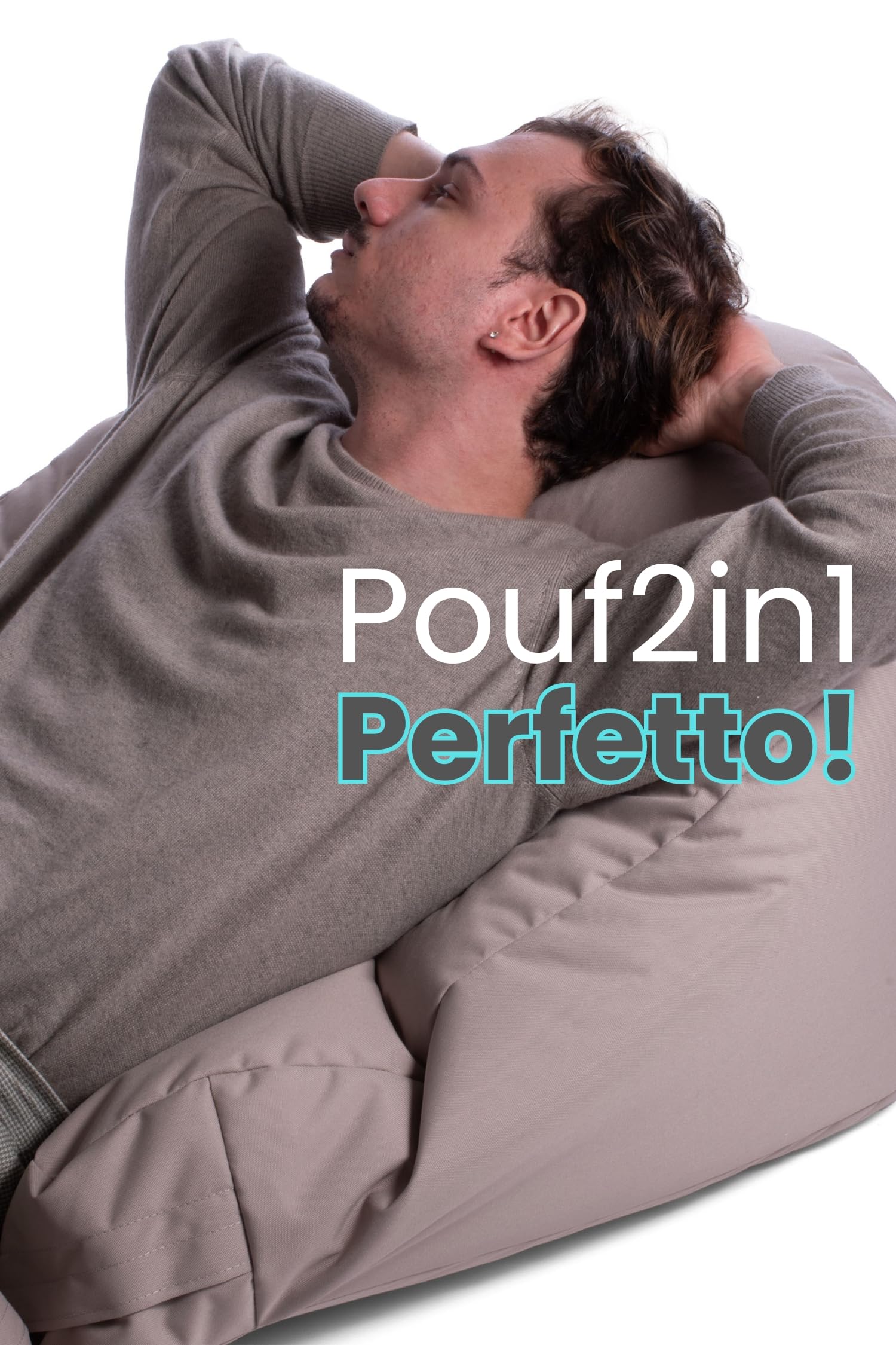 Avalon - Pouf Chaise Longue da Esterno Pieghevole Double Jive, Poltrona Sacco Letto Comodo e Impermeabile, Perfetto da Giardino, Arredo Piscina, Design Moderno, Made in Italy(75x180cm-Tortora)