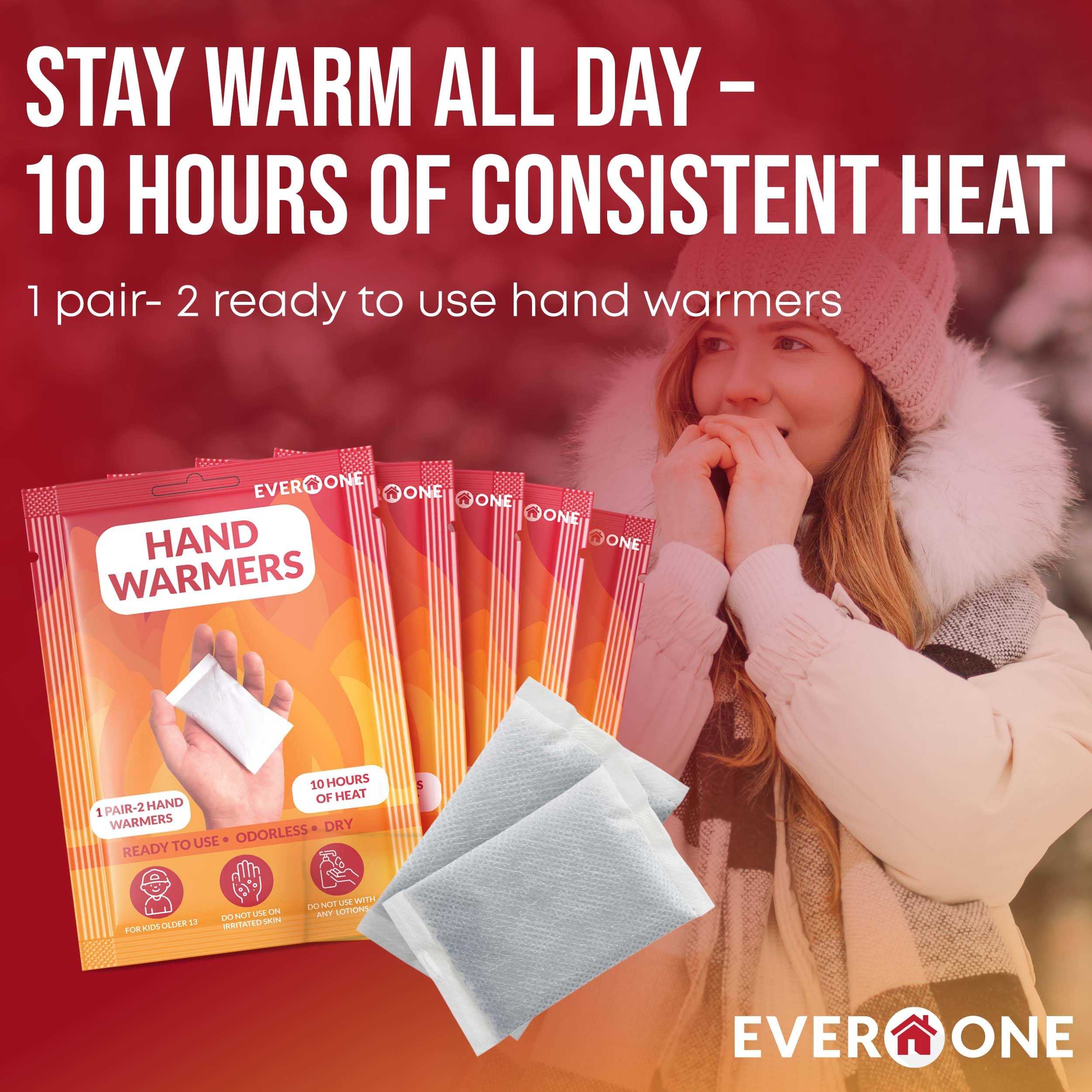Hand Warmers - Long-Lasting, Safe, Natural, Odorless Air-Activated Warmers - Up to 10 Hours of Heat - 5 Pairs