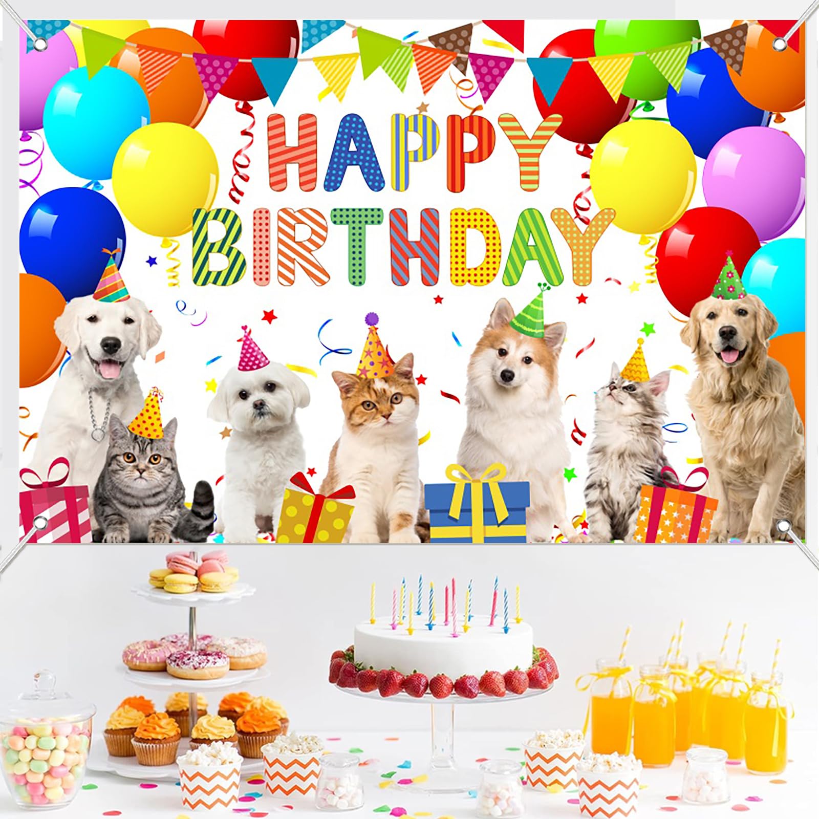 BELECO 10x6.5ft Fabric Dog Paw Prints Backdrop Puppy Dog Paw Print Photo Pets Themed Background Kids Birthday Party Newborn Baby Shower Cake Table Decoration Photo Studio Props