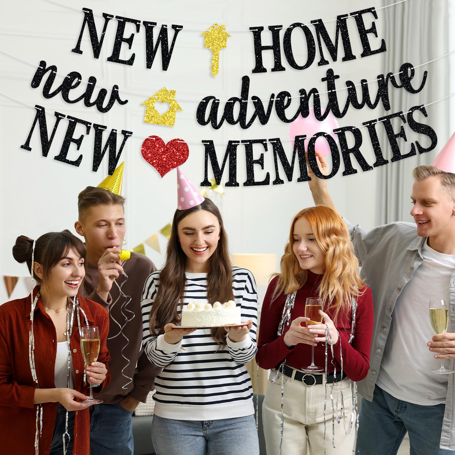 "New Home Who Dis" Banner – Schwarzes Glitzer-Banner Für Einweihungspartys