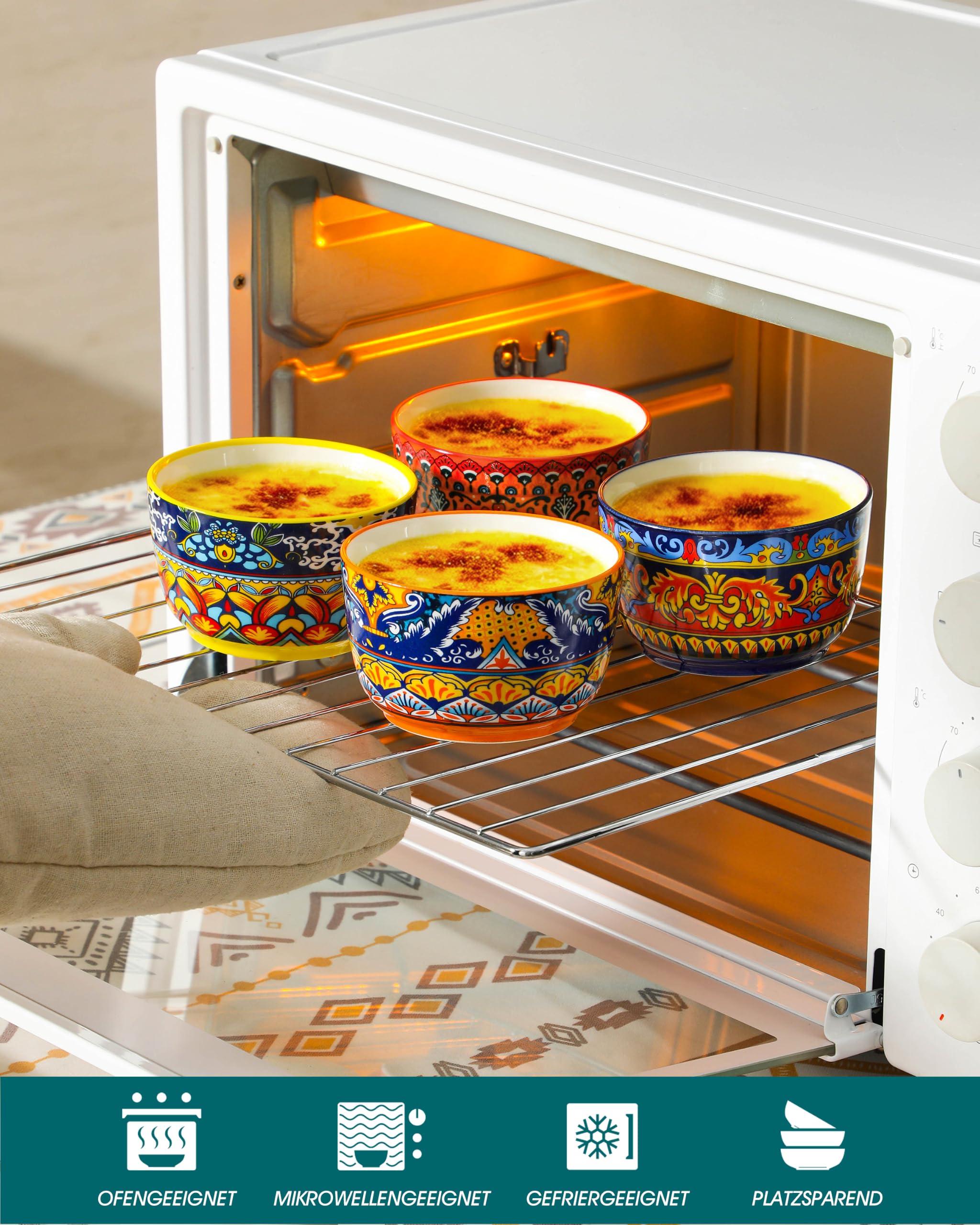 vancasso Ramequins Lot, 6 X 240 ML Ramequins et Moules à Soufflés en Porcelaine, Ramequin Creme Brulee pour Muffin et Gâteau, Ramequin Four à Crème, Sauce, Fruit, Ø8 CM - Style Bohème