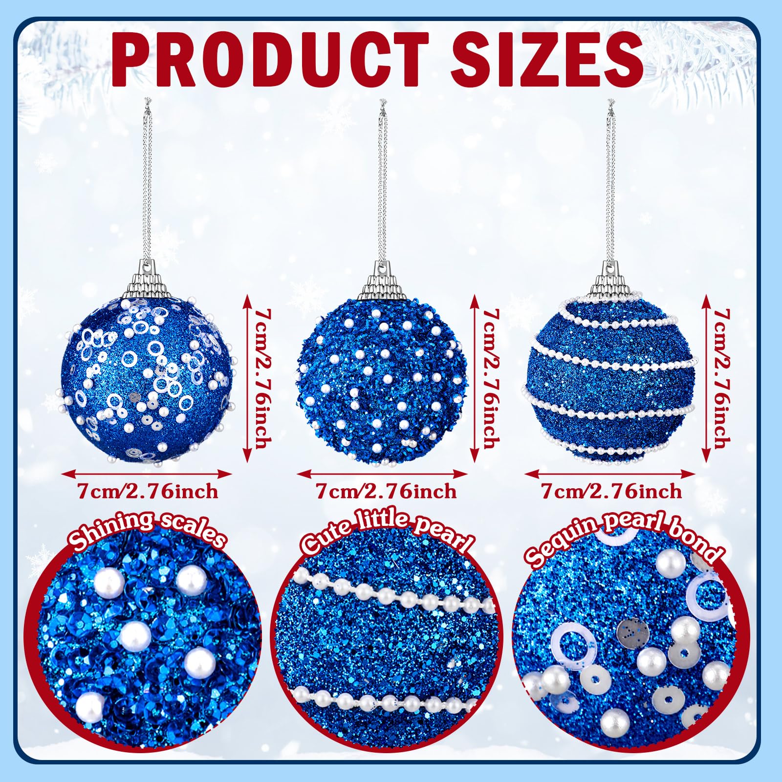 Poen Juego de 12 adornos de bola de Navidad de 2.76 pulgadas, decoración de árbol de Navidad de espuma perlada con purpurina para decoración de árbol de Navidad para boda, fiesta, mesa, corona,