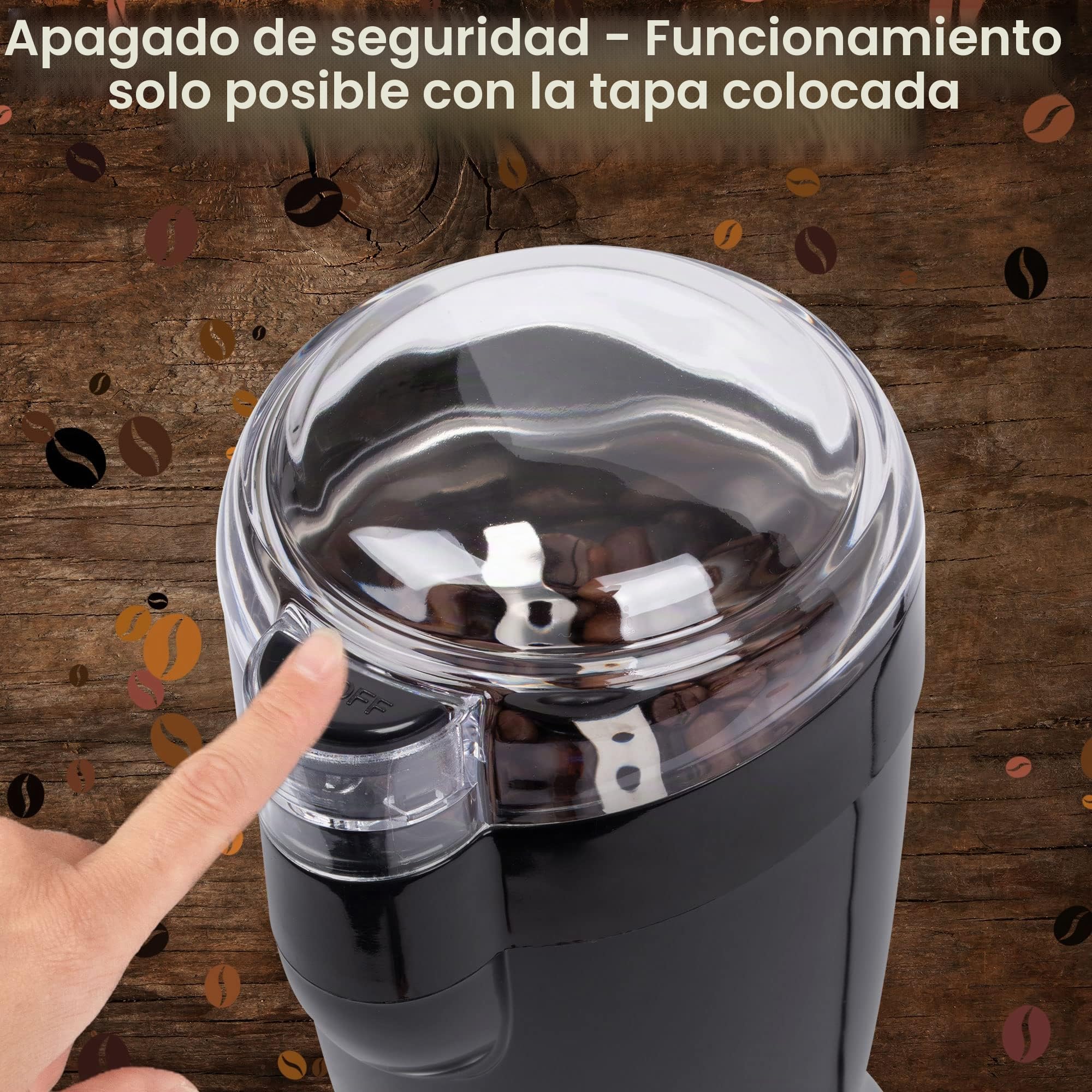 Molinillo de café eléctrico Clatronic® | cuchilla batidora de acero inoxidable | 40 gramos de capacidad | motor de 120 vatios | recipiente de acero inoxidable para granos | KSW 3306 negro