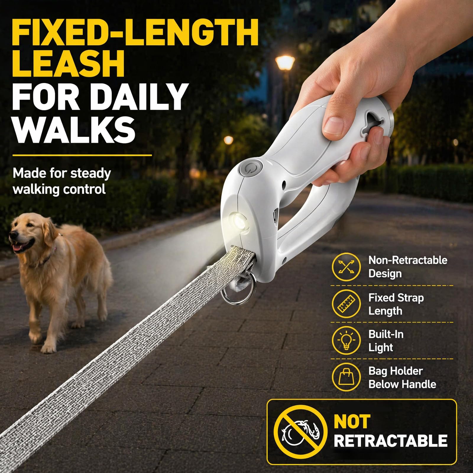 Correa de perro no retráctil de 5.5 pies para perros con soporte integrado para bolsas de excrementos, diseño ligero, sin enredos, mango antideslizante y nailon fuerte