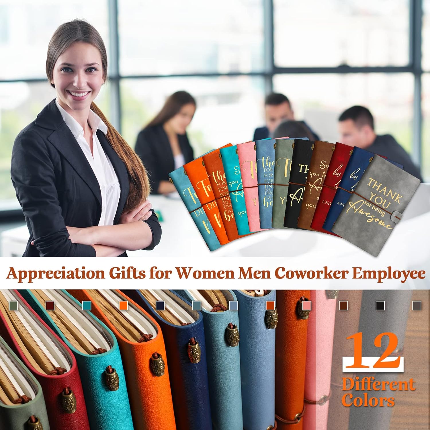 Kosiz 12 Pack Employee Appreciation Gifts Bulk Thank You Gift Leather Journals Inspirational Notebook for Vet Receptionist Nurse Appreciation Week Women Men Employee Coworker Teacher Volunteer