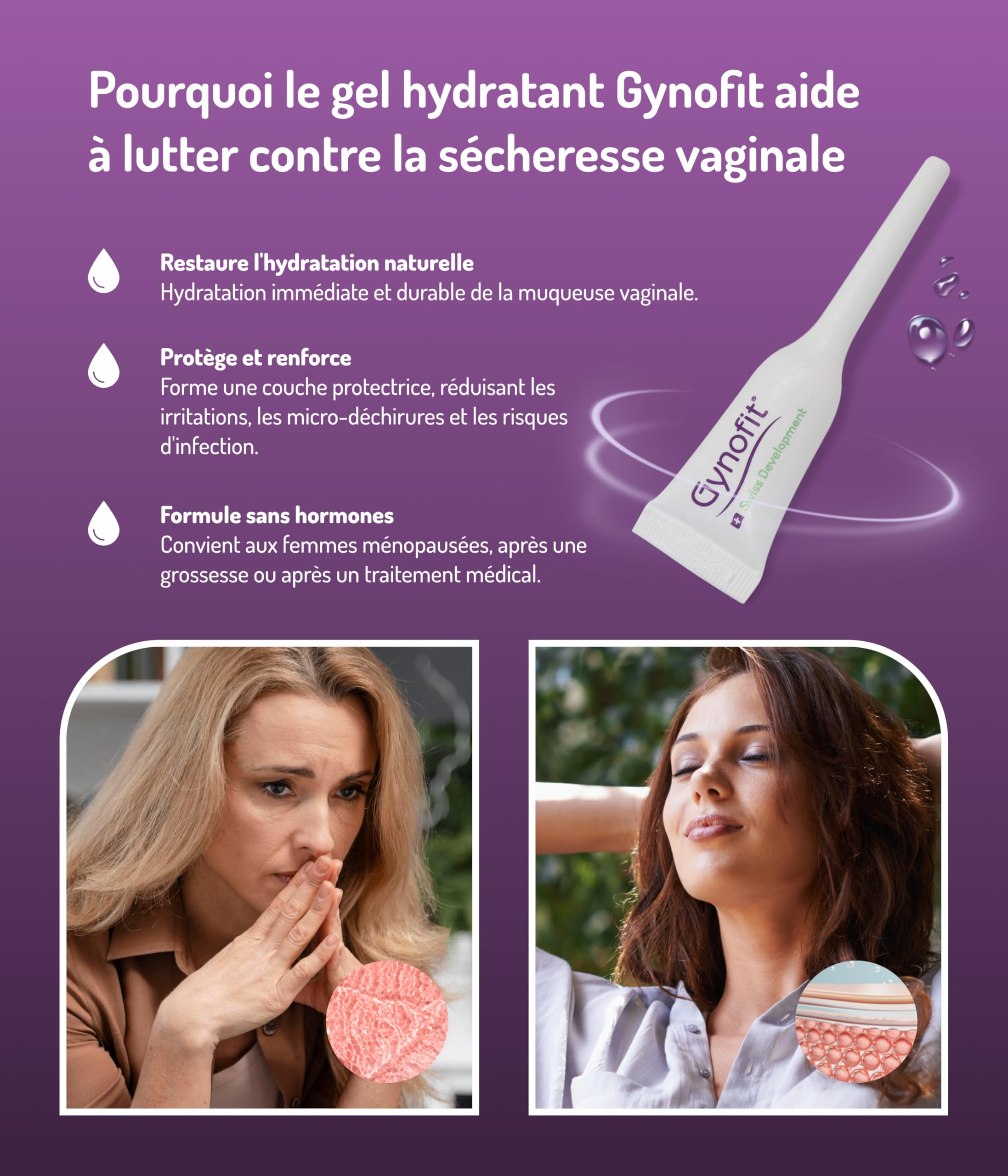 Gynofit gel vaginal hydratant - Soulagement de la sécheresse vaginale - Amélioration de la flore vaginale pour plus d'aisance et de confort - Gel vaginal sans hormone et sans parfum (12 pièces)