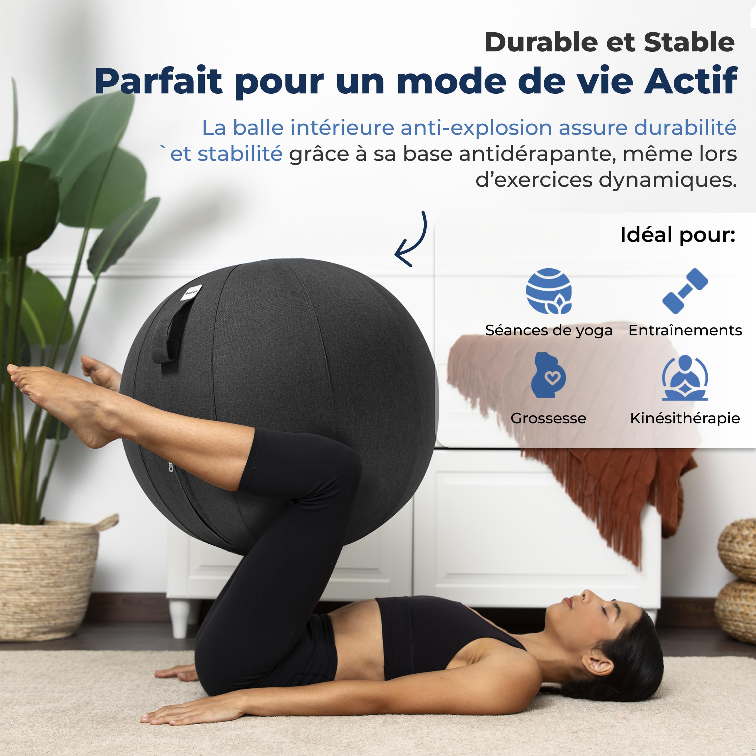 Ballon Ergonomique Bureau 55CM 65CM 75CM Capacité 110kg Housse Lin Lavable Bonne Posture