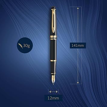 Waterman Expert Fountain Pen | Gloss Black with 23k Gold Trim | Medium Nib | Gift Box