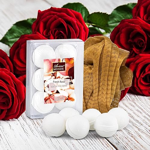 Miniatura 9 de Juego de regalo para baño y cuerpo para mujeres y hombres, 10 cestas de regalo de spa con aroma a rosa fresca, incluye gel de ducha, baño de