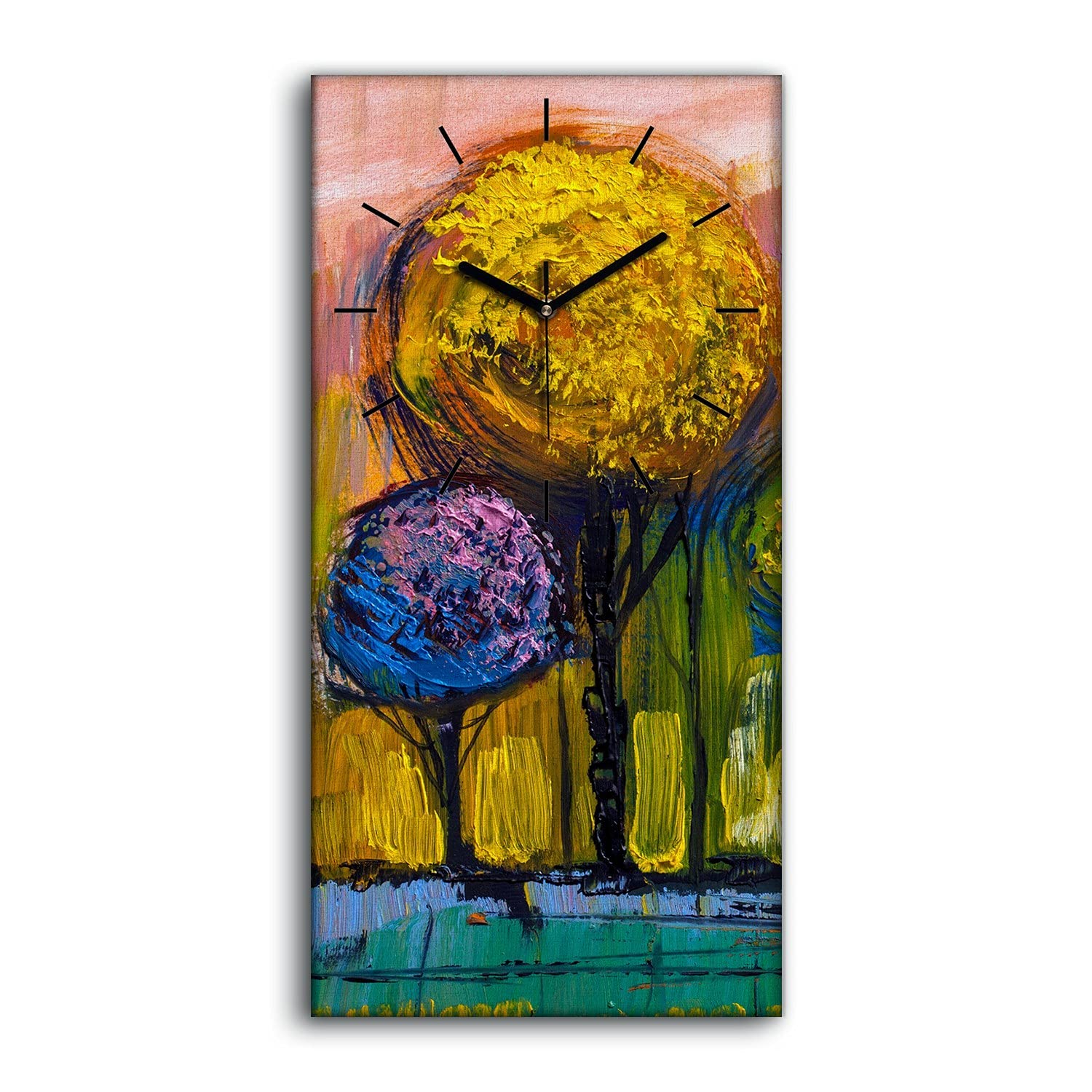 Horloge sur toile sans tic tac pour dormir en silence avec grands arbres colorés