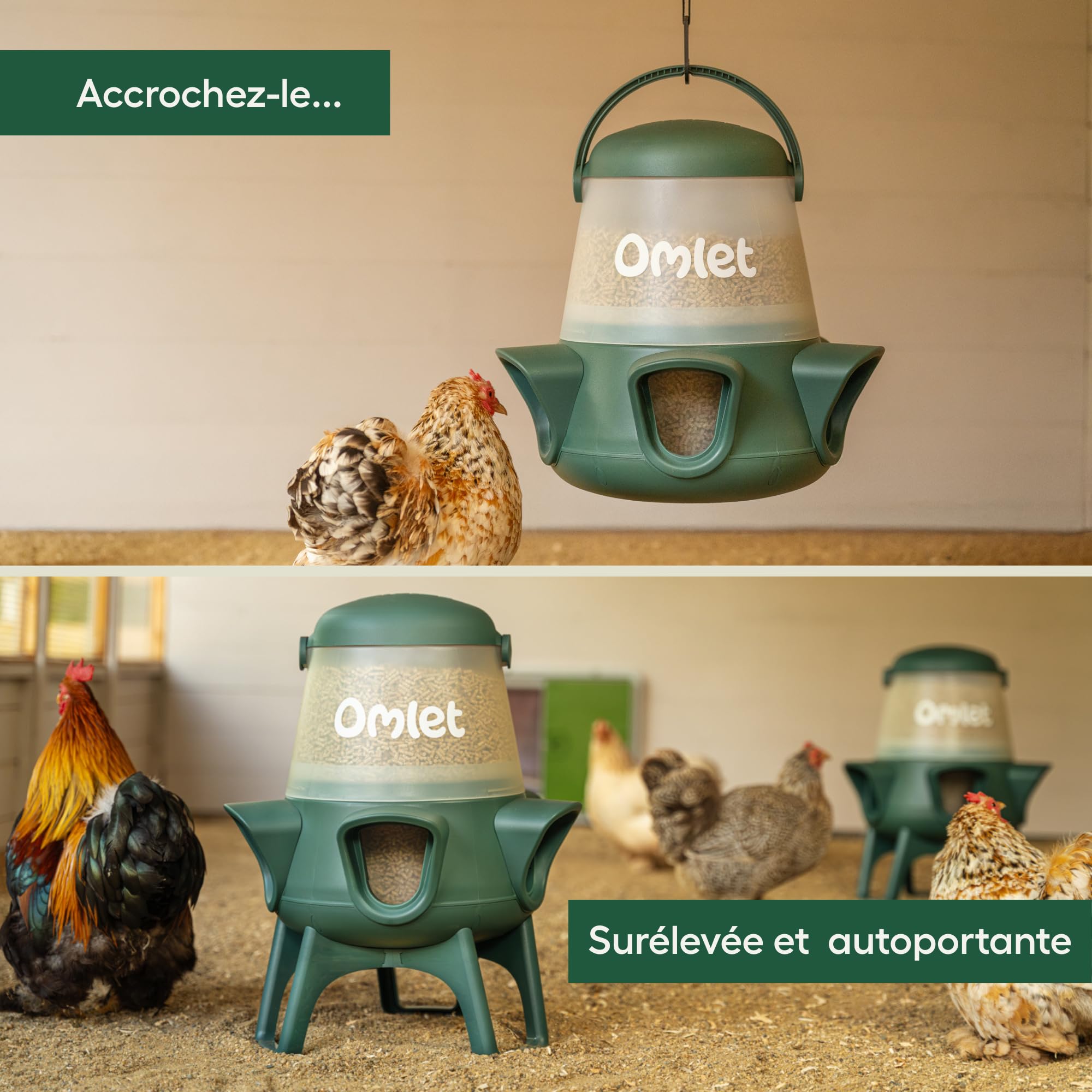 Omlet Mangeoire Poule Anti Gaspillage pour Poulailler | 5kg Mangeoire Volaille Anti-Renversement avec 5 Compartiments | Nourrit 6 Poules pendant 7 Jours | Suspendue ou Sur Pied