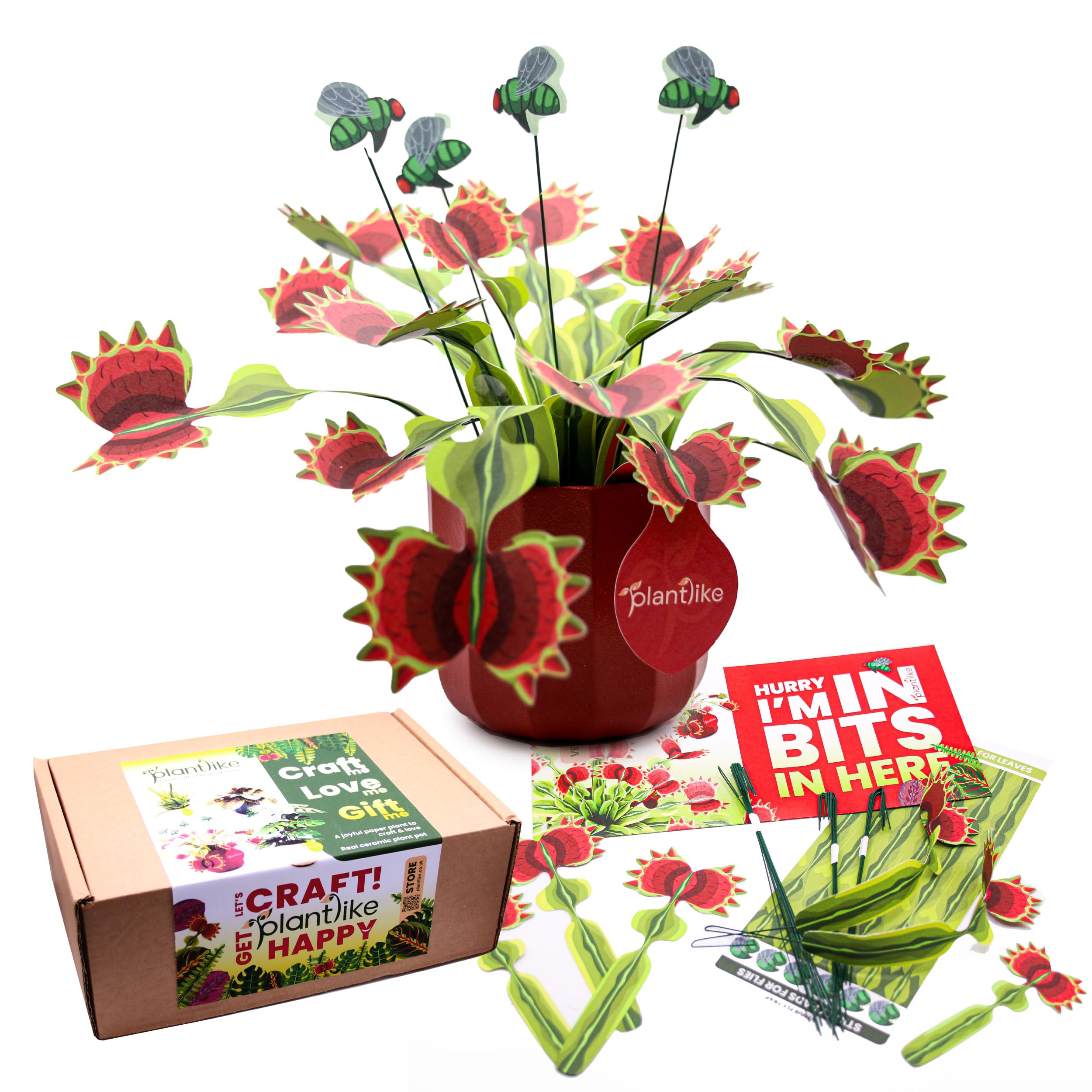 Venus Fly Trap Paper Craft Kit | Build Your Own Paper Plant | Includes Real Ceramic Planter | No-Glue No-Scissors Activity | Unique Birthday Gift for Him Dad Teens Adults Plant Lovers