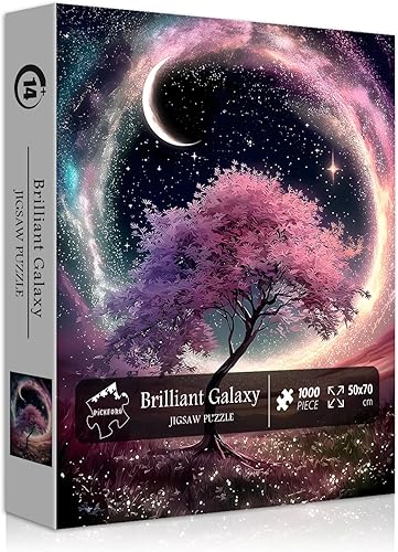 Miniatura 2 de Rompecabezas de 1000 piezas con diseño de árbol de la vida de noche estrellada, rompecabezas de paisaje de plantas de fantasía para adultos,