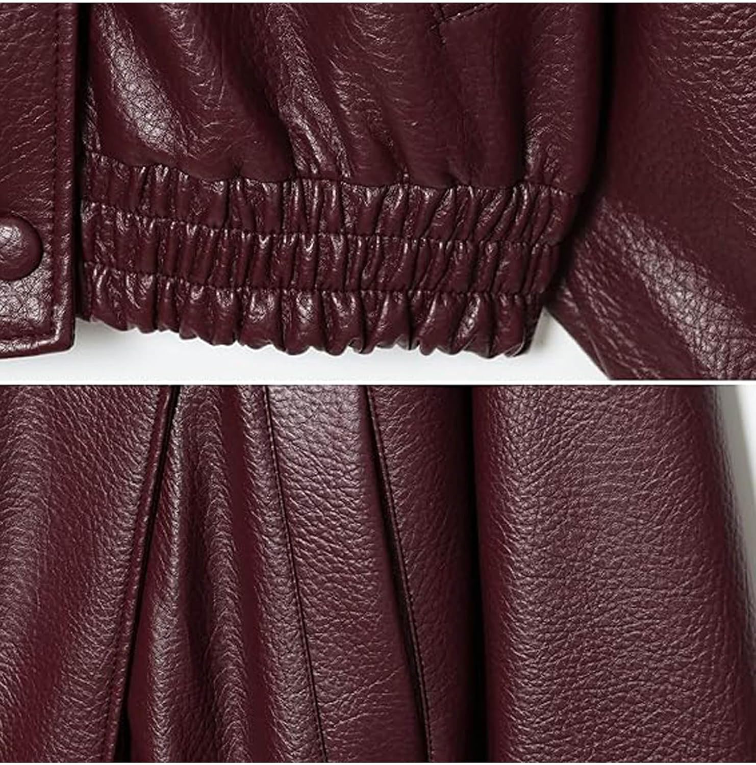 Sexyshine Women's Vintage Oversized Faux Leather Jacket Zipper Up Button Stand Collar Motorcycle Bomber Outcoat