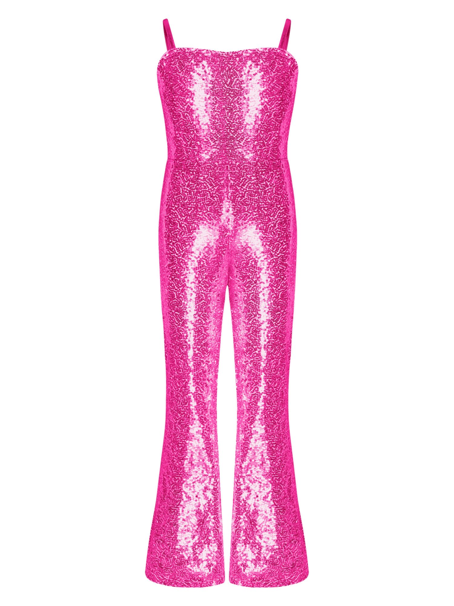 IEFIEL Mono Lentejuelas de Fiesta para Niñas sin Manga Mono Acampanado de Discoteca Hippie Disfraz de Barbi Cosplay Cumpleaños Carnaval Costume 5-16 Años
