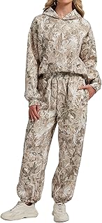 Camo Sweatsuits for Women Set 2 Piece Camo Hoodies Maple Leaf Print Oversized Sweatshirt Lounge Sets Fall Outfits