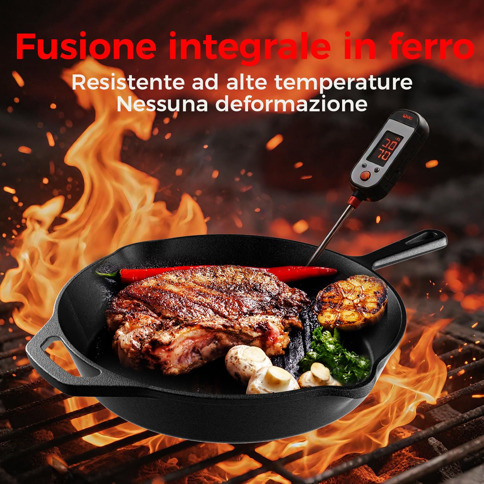 YASHE Padella Piatta in Ghisa 30cm, Distribuzione Uniforme del Calore, Resistente e Durevole, Ideale per Grigliate, Cottura su Fuoco, Forno e Barbecue, Uso Interno ed Esterno