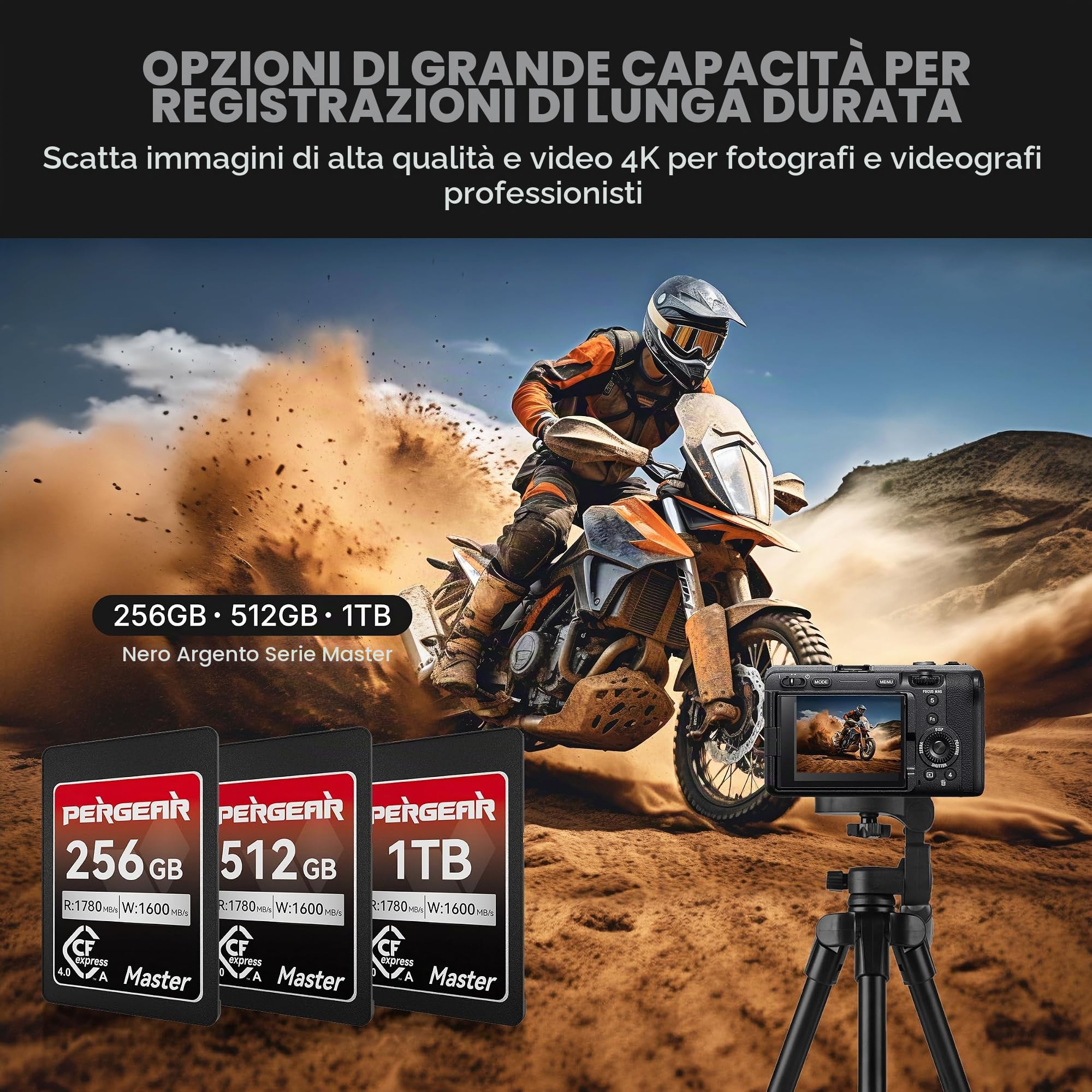 PERGEAR Master Series CFexpress 4.0 Tipo A 512 GB Scheda (confezione da 2) | Velocità di lettura fino a 1780 MB/s e velocità di scrittura fino a 1600 MB/s per 4K/8K, per fotocamere Sony serie Alpha e FX