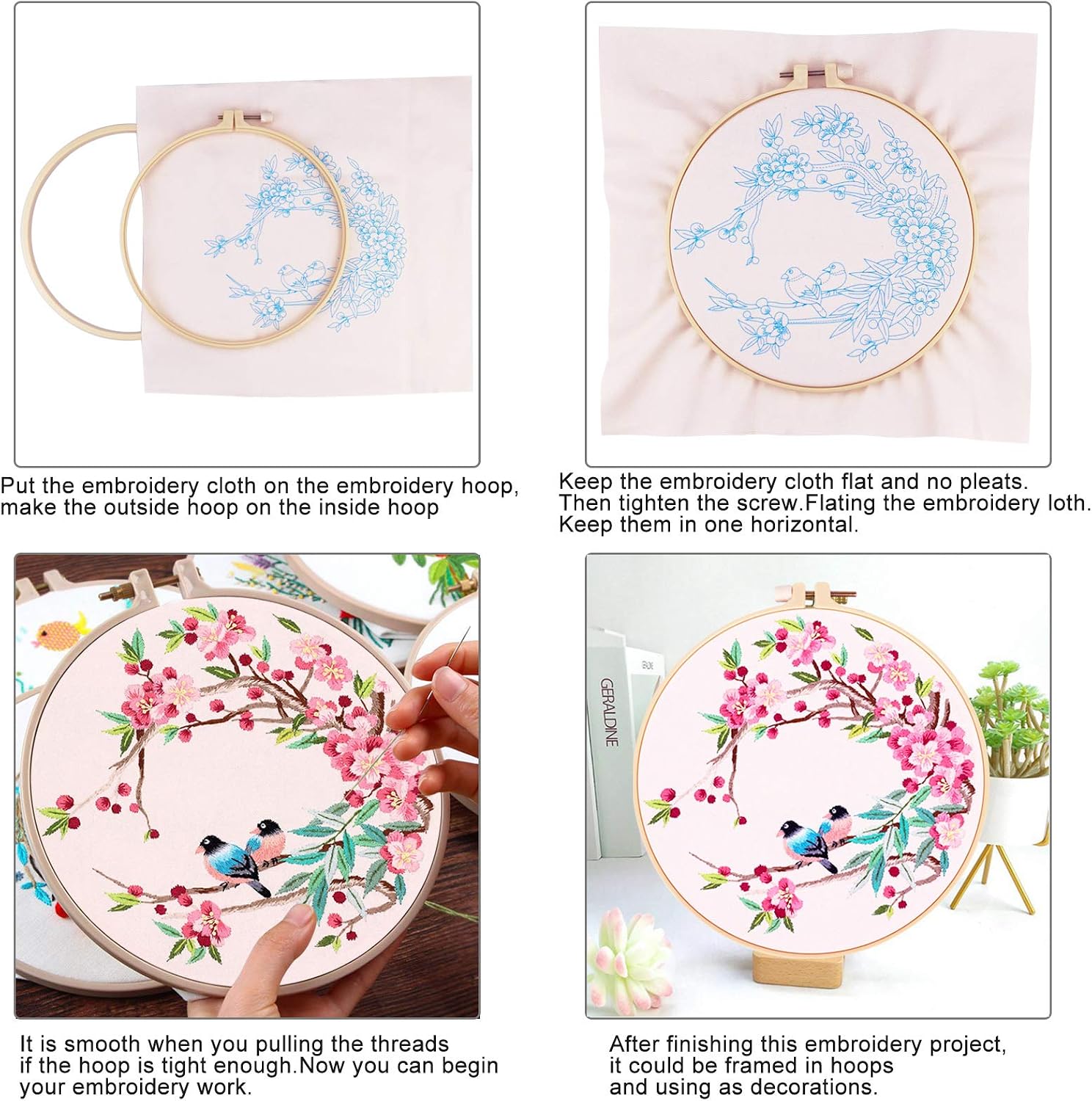 WOFEIS Embroidery Starter Kit with Birds Pattern and Instructions, Embroidery kit for Beginners, Cross Stitch Set, Full Range of Stamped Embroidery Kits (Birds and Flowers)
