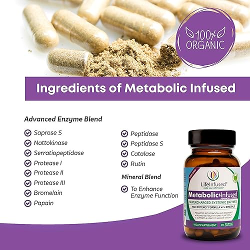 Miniatura 2 de Life Infused Infusión metabólica mezcla de 11 enzimas sistémicas de primera calidad y 72 minerales clave para funciones corporales óptimas y un
