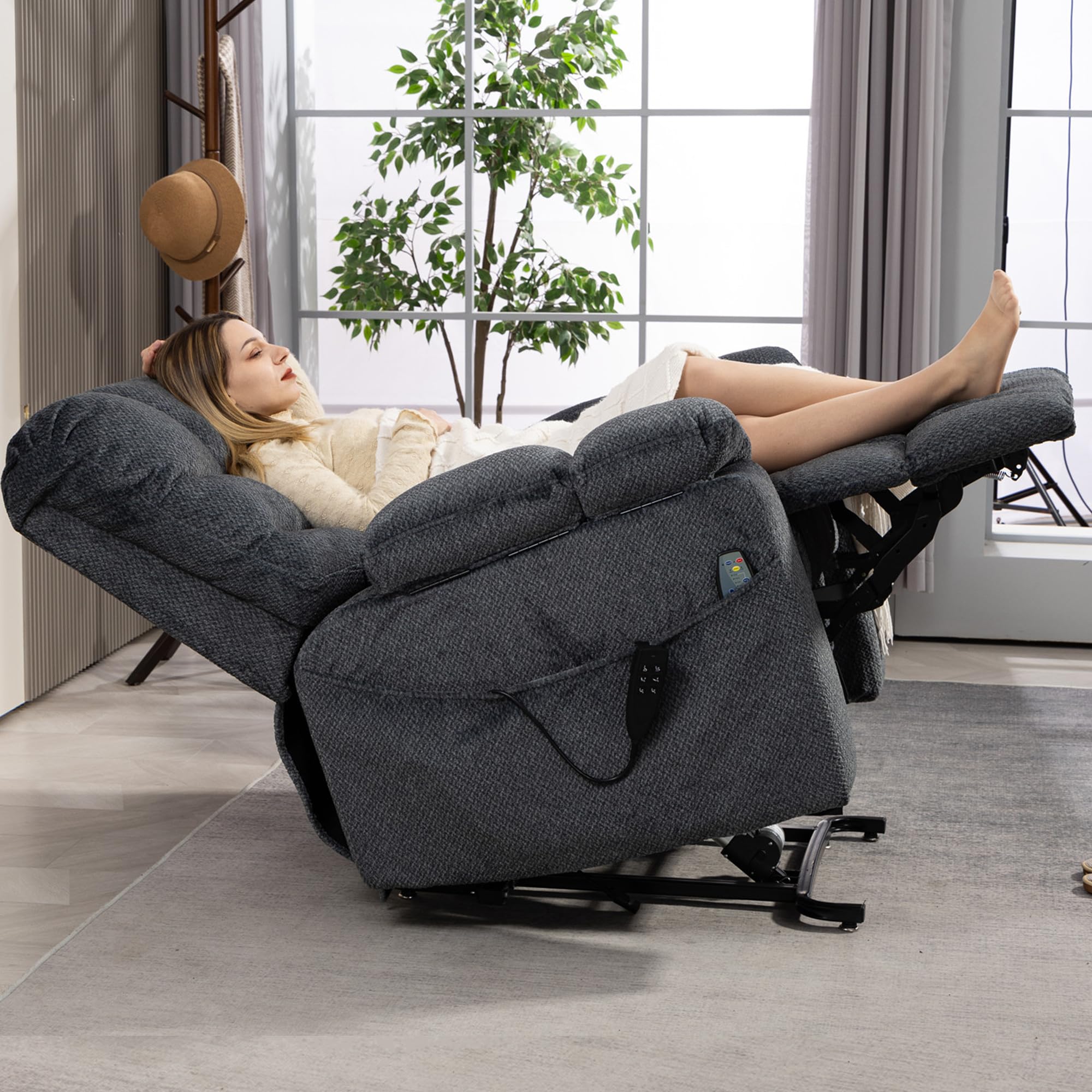incomplete oversized power lift recliner big man 400lbs, extra wide recliner chair with lifts vertically for elderly, features cup holder, heat and massage, zero gravity lay flat for adults (grey)