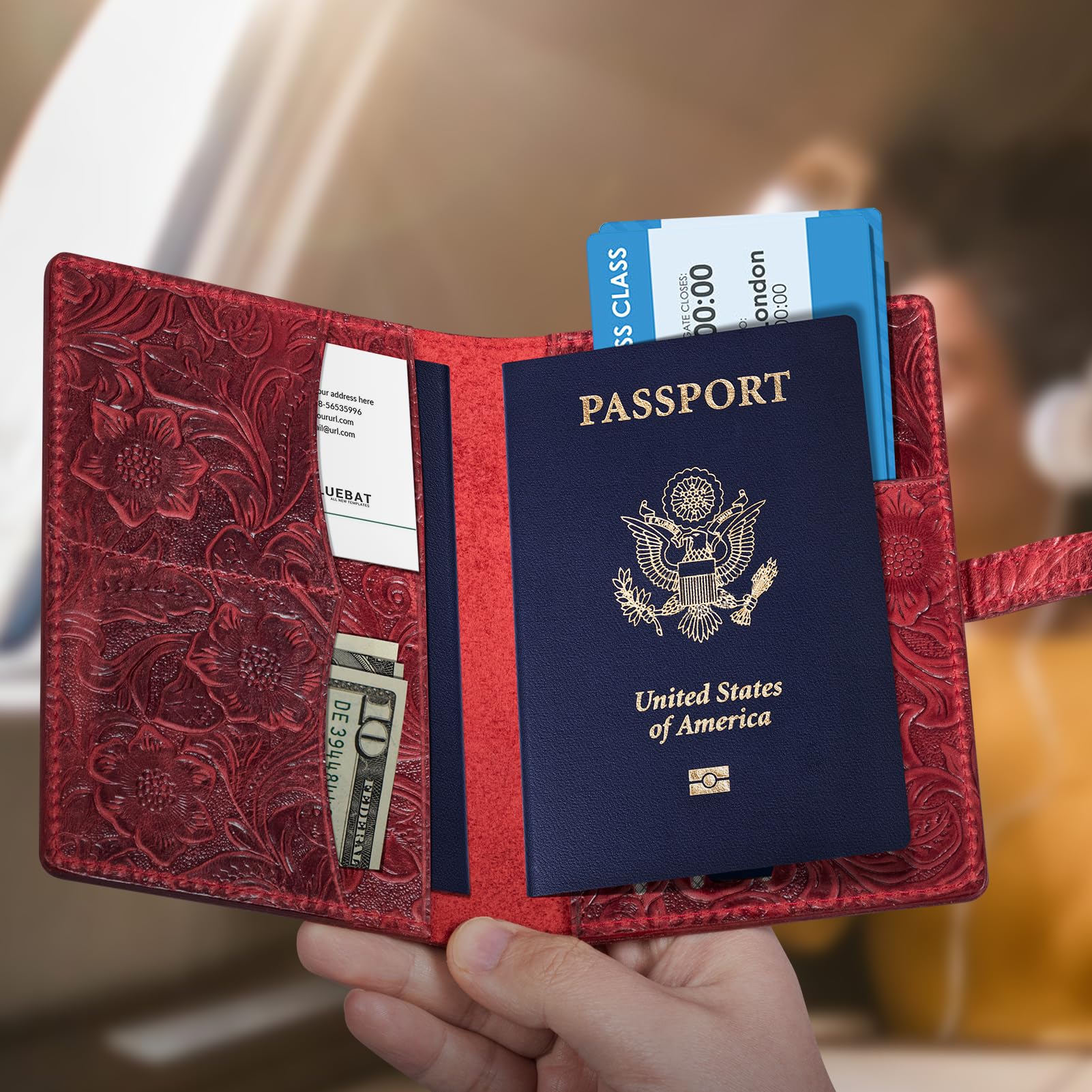 Schlanke RFID-blockierende Reisepasshülle aus Leder für Damen und Herren, Rot/Ausflug, einfarbig (Getaway Solids), Universal type, Smple