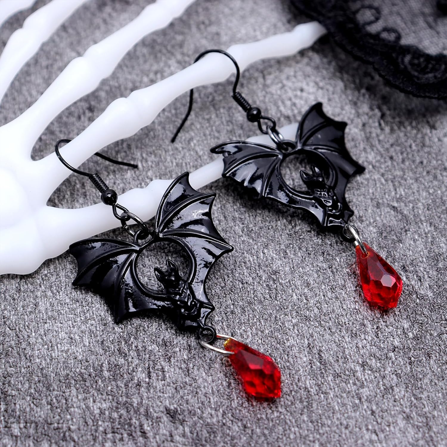 Halloween Gothic Black Silver Bat Drop Dangle Earrings for Women, Goth Bats Hook Earings Vampire Costume Accessories Holiday Jewelry Gift - Image 5