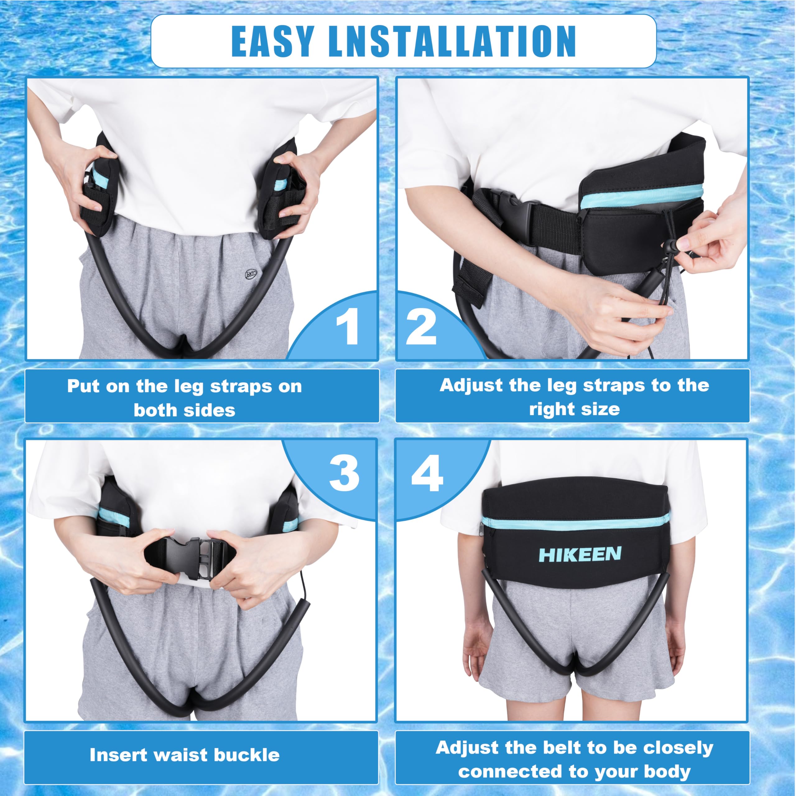 BOOSTEADY Swim Belt for Adults,Water Aerobics Equipment with Fixing Straps and Zipped Pocket,Pool Exercise Equipment for Adults for Pool Exercises and Workouts