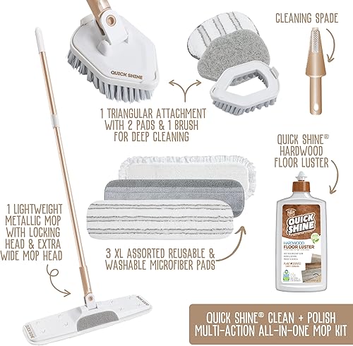 Miniatura 2 de Quick Shine Ultimate Gold Clean + Polish Mop Kit  Kit de 10 piezas todo en uno con accesorios intercambiables  Pulidor de piso incluido  No necesita