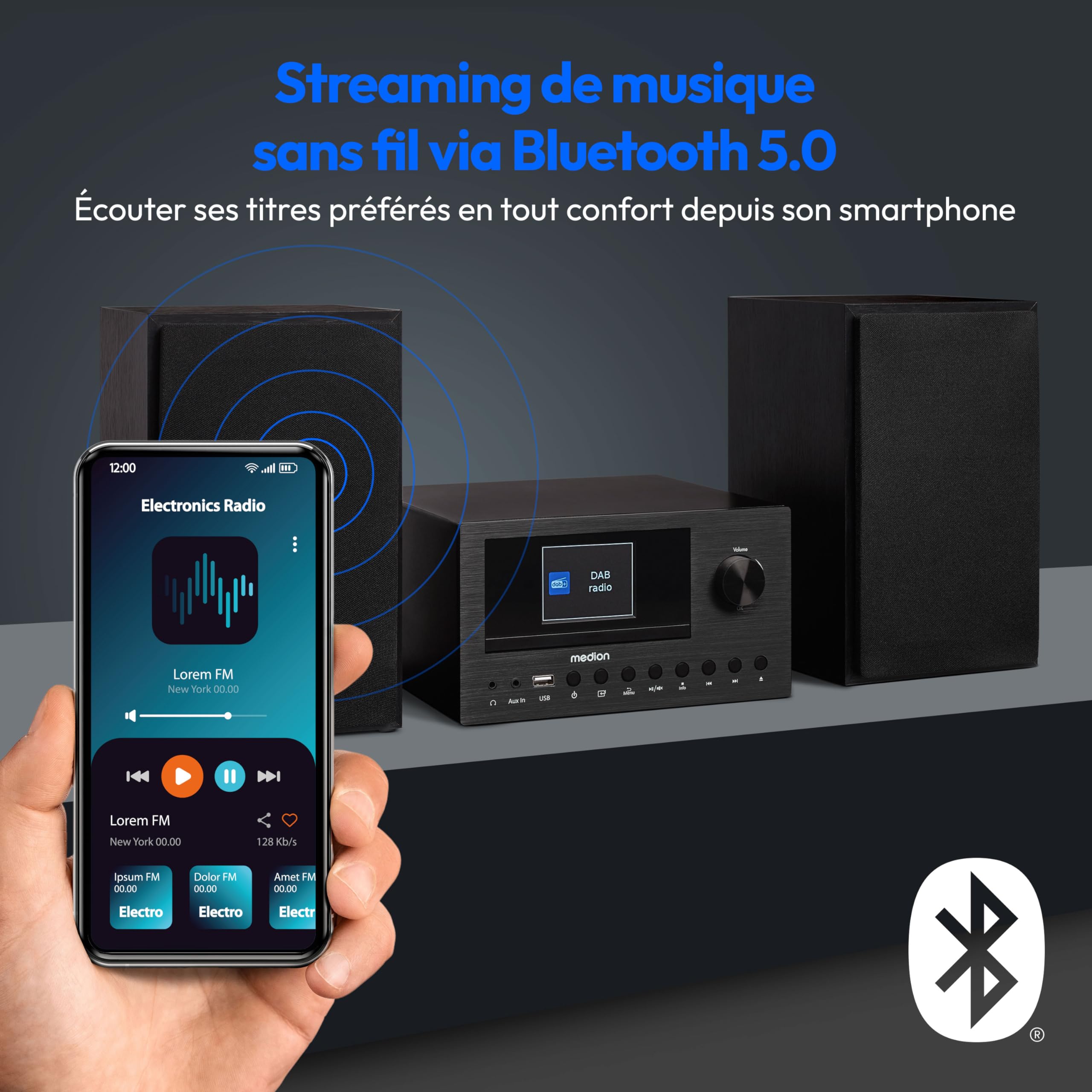MEDION Système Audio Compact P85003 (Radio Internet, Dab+, Radio FM PLL, Bluetooth, Connexion USB, AUX, 2x150 W)