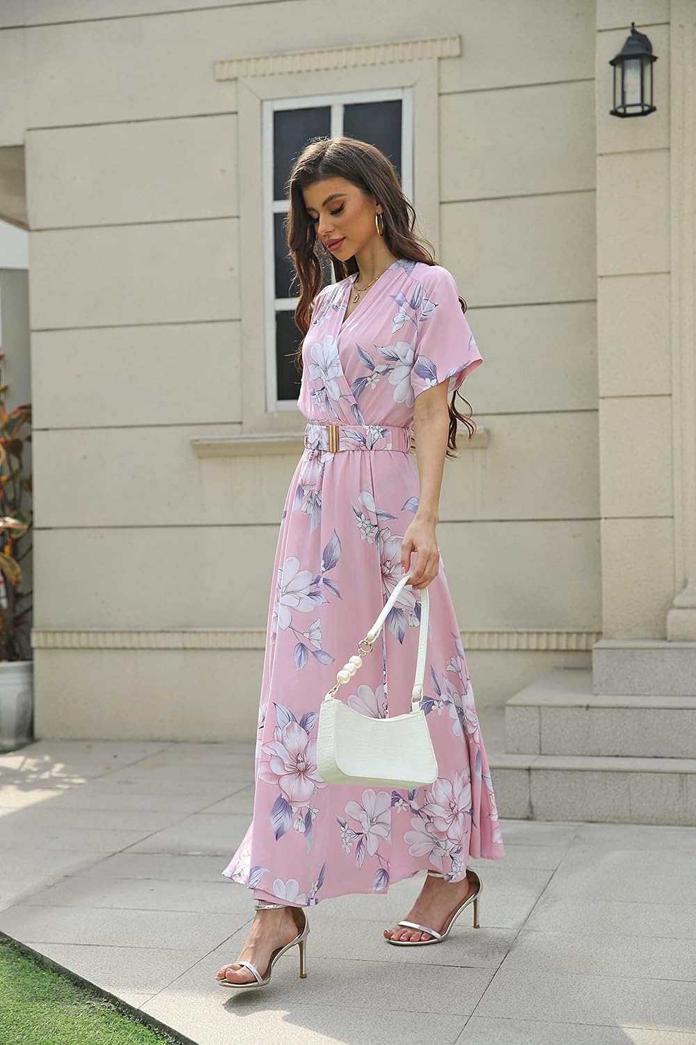 VintageClothing Womens Floral Summer Dresses Wrap V Neck Casual Boho Long Dress Flowy Maxi Beach Wedding Guest Dresses 2024 - Image 5