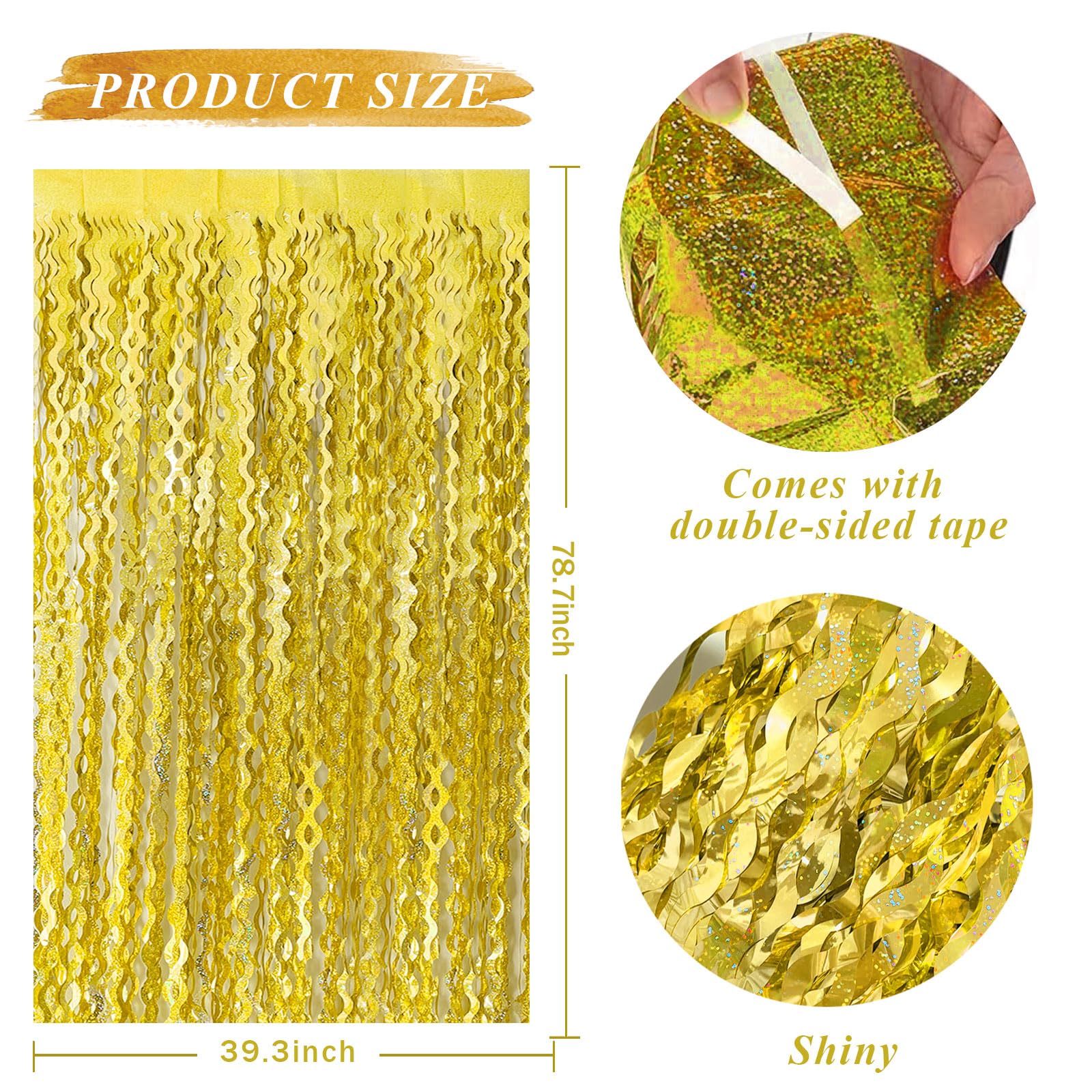 2 Pack Gold Fringe Curtain Backdrop Tinsel Streamers Birthday Party Decorations Photo Booth Backdrop Halloween New Year Graduation Theme Party Decorations