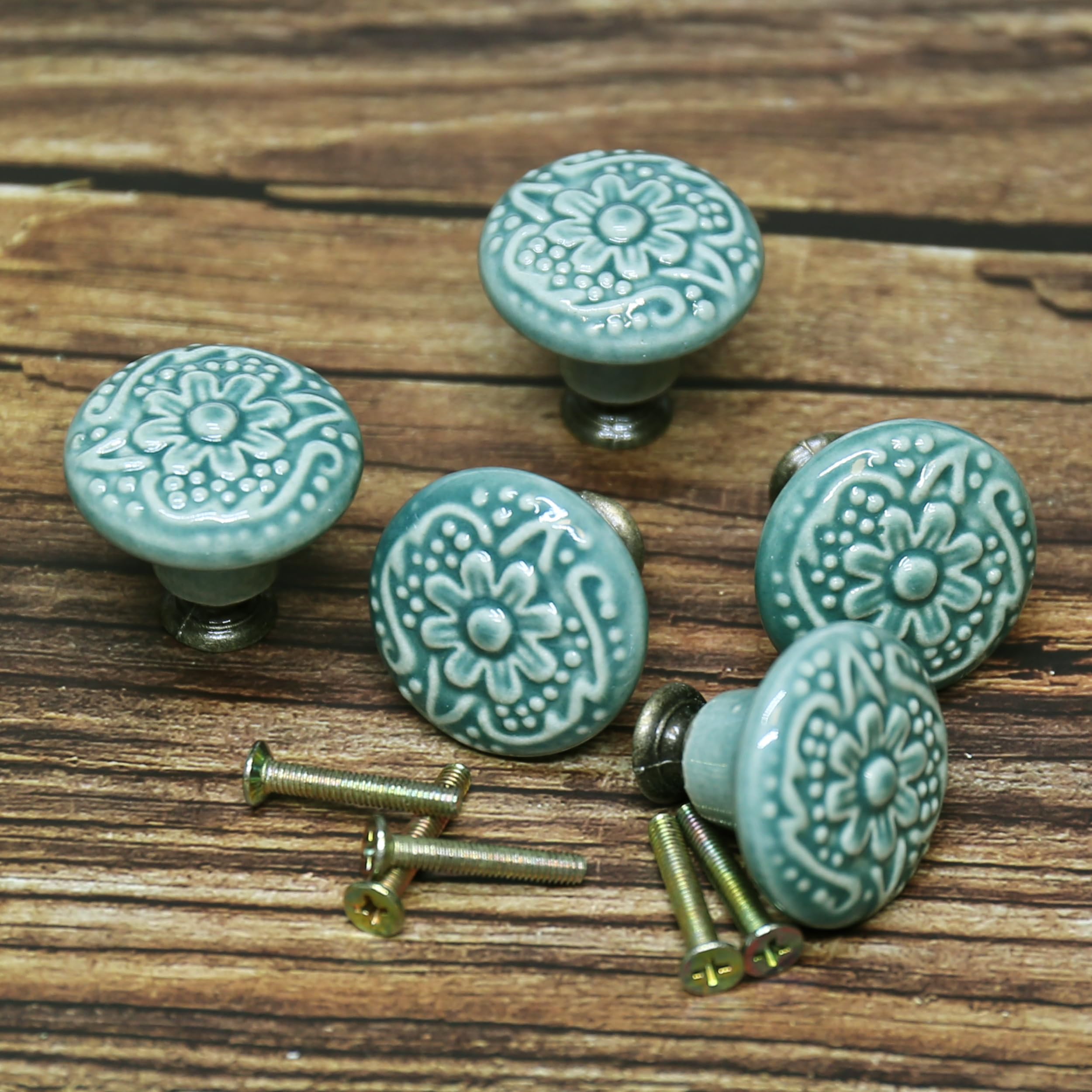 34mm Pomelli Rotondi in Ceramica Vintage - Maniglie per Mobili Casa Adatti a Cassettiere, Credenze, Armadietti - 12 Pezzi (Verde)