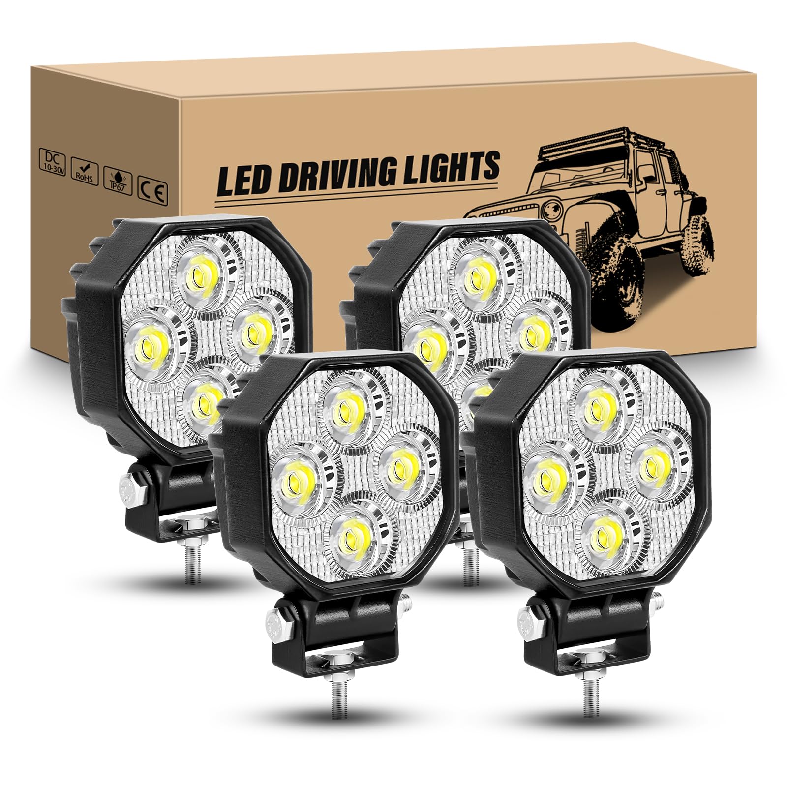 RIGIDON 4 x Mini Led Scheinwerfer, 2.8 Zoll 16W 1600LM Spot Offroad Lights