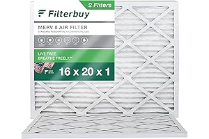 Filterbuy 16x20x1 Merv 8 Air Filter (2-Pack) - Pleated HVAC AC Furnace Filter Replacement