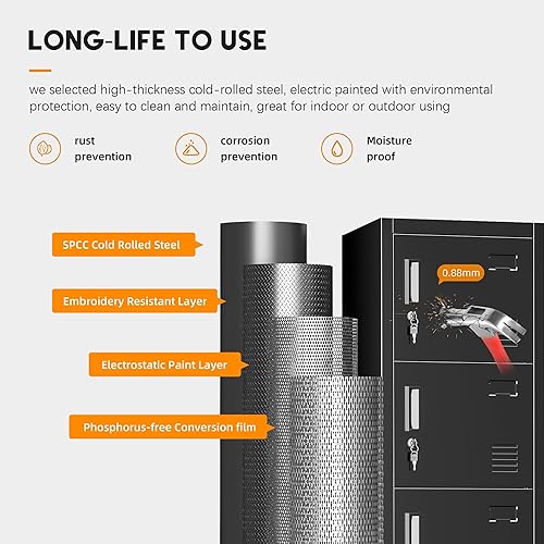 Miniatura 6 de Bonusall Taquillas de los empleados, armario de almacenamiento de oficina de metal con 6 puertas, armarios altos de acero con llaves y cerradura