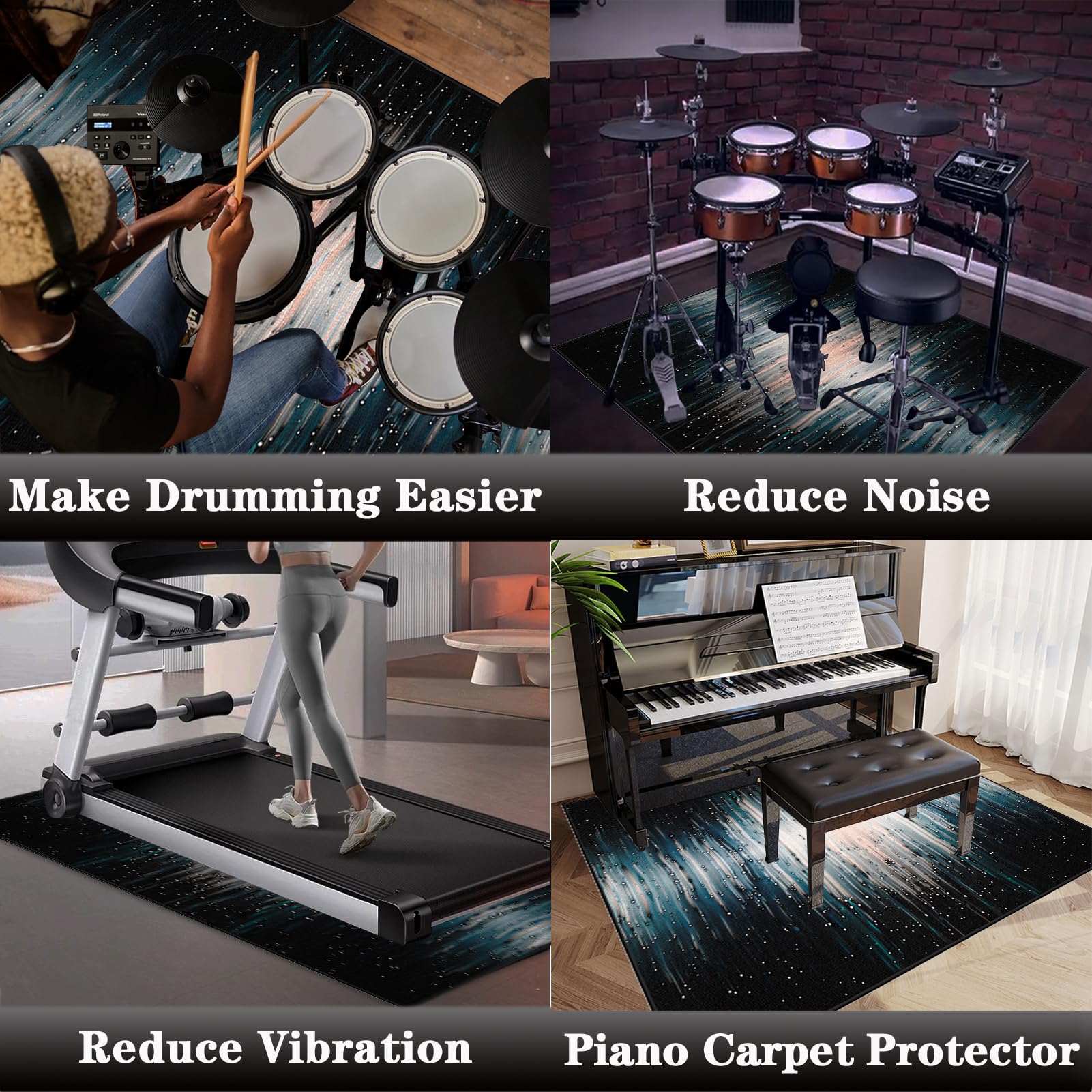 Mata do akumulatorów elektronicznych, mata bębnowa, dźwiękochłonna mata na baterie, profesjonalna prostokątna mata jazzowa do niskich skarbów i innych instrumentów 140 x 90 cm