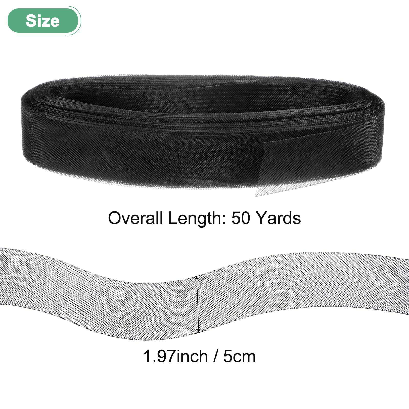 M METERXITY Passamaneria Rigida Crine 5cm di Larghezza 50 Iarde Rotolo di Passamaneria Crine Poliestere Morbido per Abito Sposa/Abito Formale Ballo/Accessori Gonna Stecche Cucire [Nero]