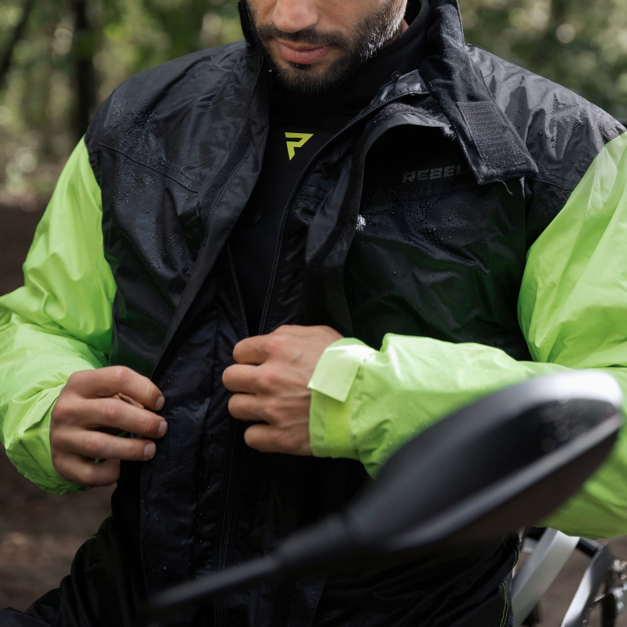 REBELHORN Rain Motorrad Regenanzug | Zweiteiliger | Laminierte Nähte | Elastische Kordelzüge | Reflektierende Elemente | Größen bis 5XL