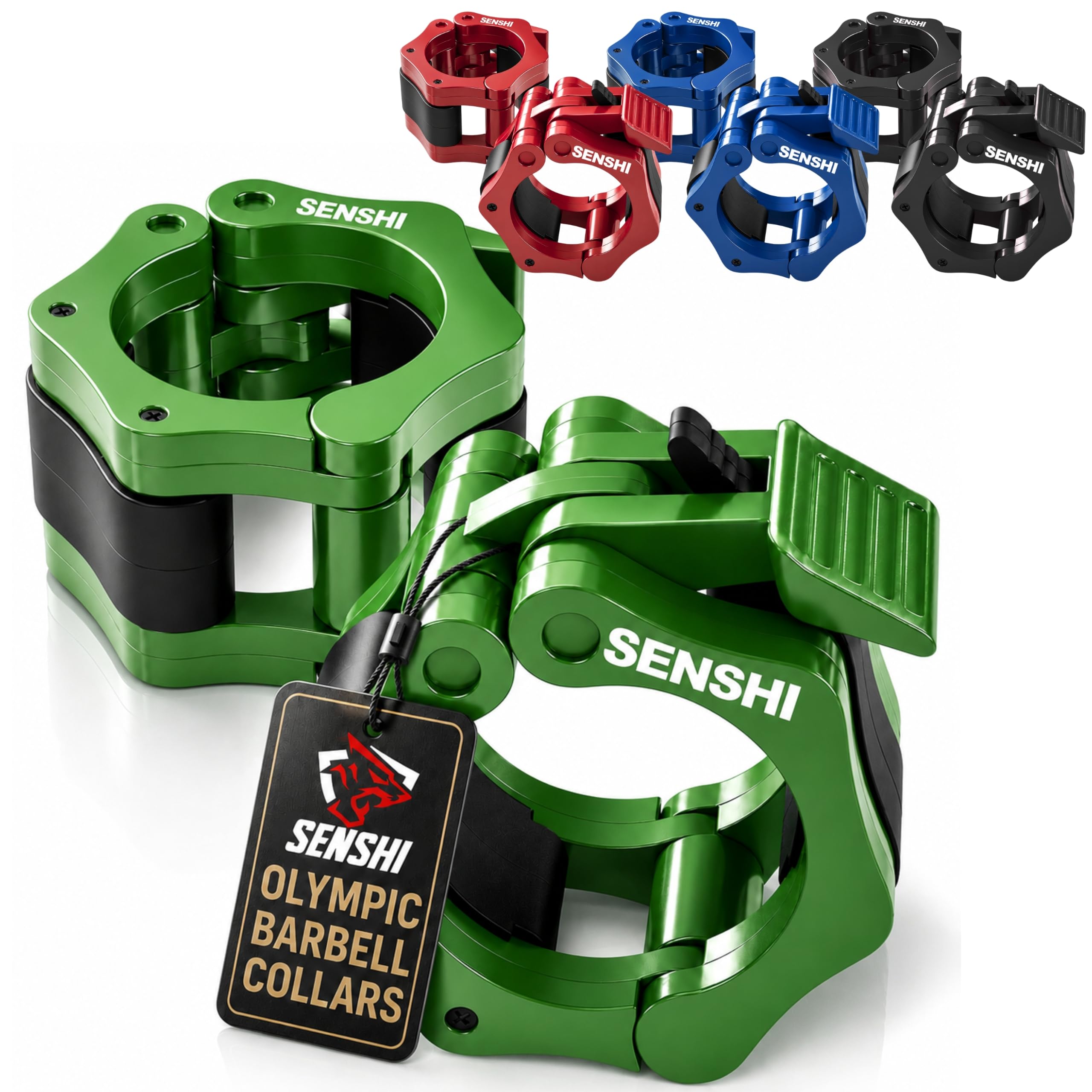 Senshi Japan Olympic Bar Collars Quick & East Barbell Collars, Portable & Travel Friendly, Heavy Duty Performance, Securely Fastened (Green) โ image 1