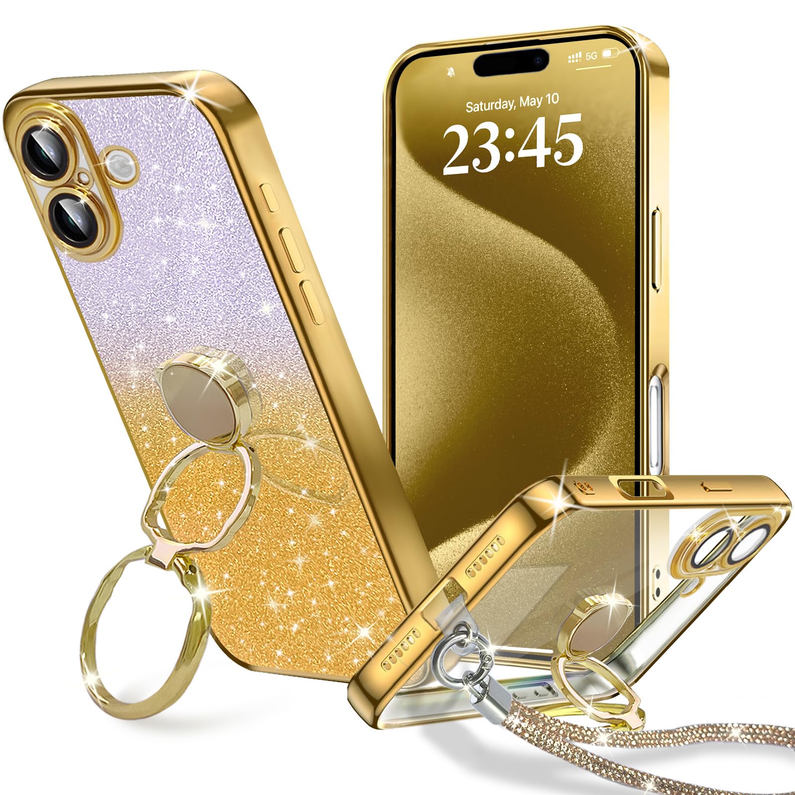 Amazon.co.jp: KAJICOO iPhone 16 ケース ダブルリング付き グリッター