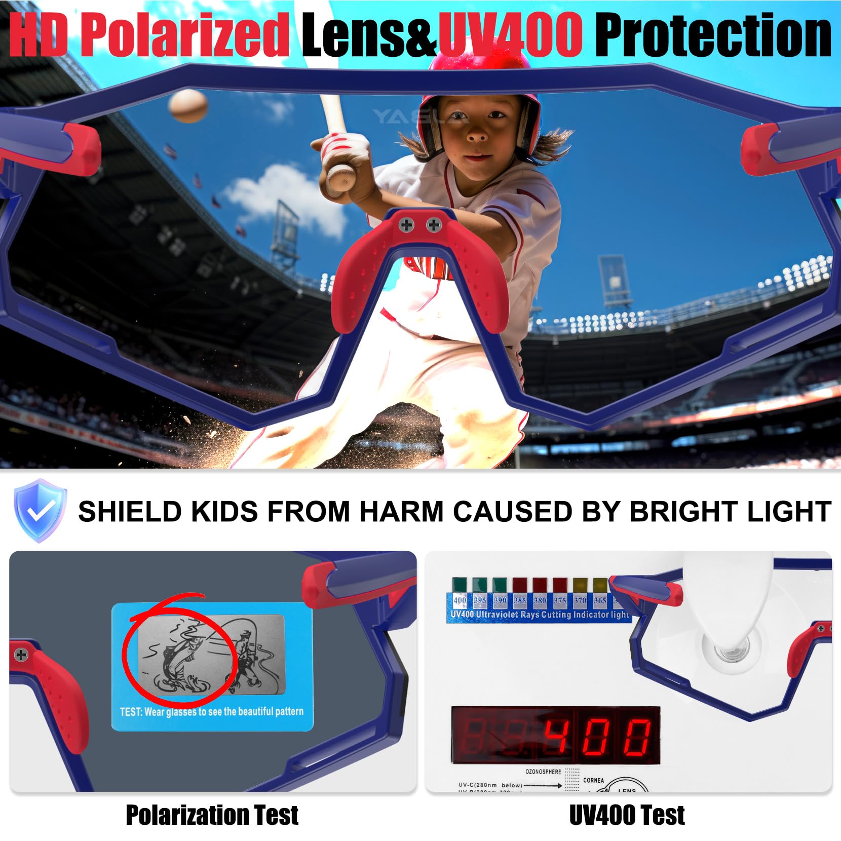 Lentes de sol polarizados para niños, lentes de sol de béisbol para jóvenes, UV400, 6-14, para niños y niñas, gafas de sol deportivas para sóftbol y ciclismo