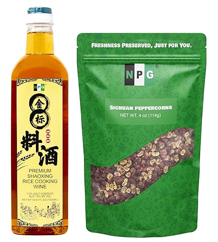 Vino de cocina chino 33.81 onzas líquidas y pimienta roja Sichuan 4 onzas