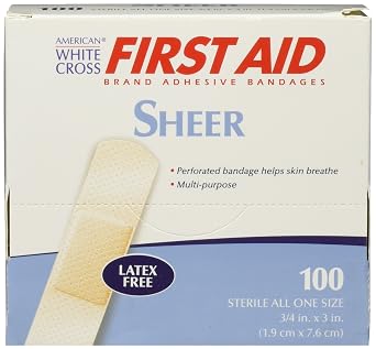 Adhesive Bandages, Sheer Strips, 3/4" x 3", Box of 100